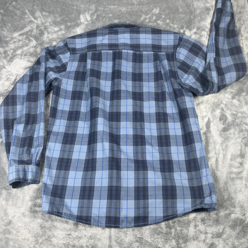 The North Face Shirt Mens Small Blue Plaid Snap Front Western Outdoors Hike Farm